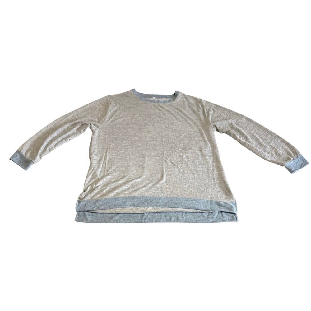 Light Grey Sweater w/ Blue Collar & Wrist Trim Hi Low Shirt Slits on Sides sz2x